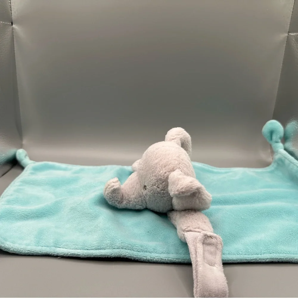 Carter’s Plush Elephant Lovey Security‎ Blanket Rattle Blue Long Rectangle Knots